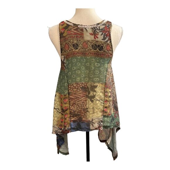 Sundance Womens M Embroidered Beaded Tank Top Long Sides Flowy Silky Paisley - Picture 3 of 11
